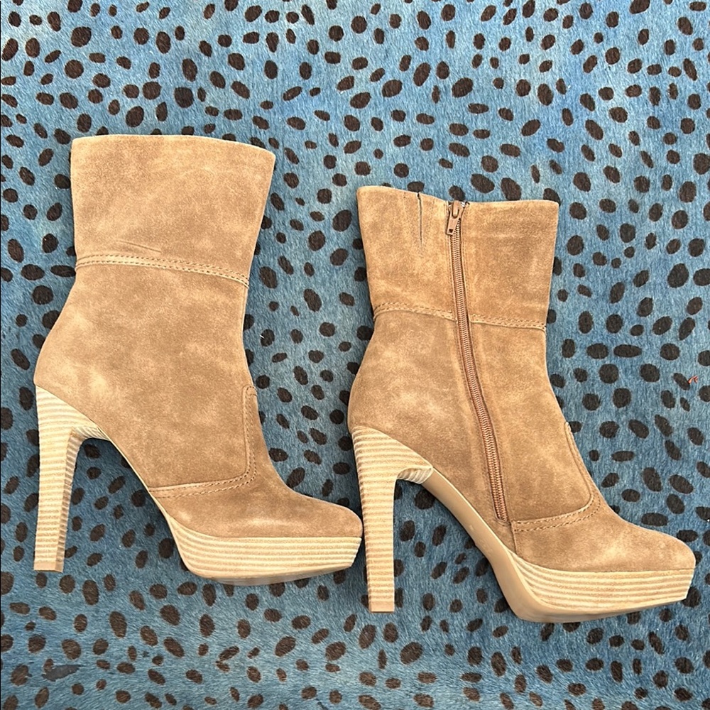 Tan Suede High Heel Boots
